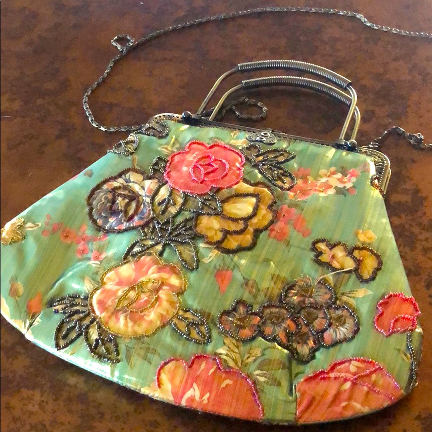 Vintage Embroidered Silk Evening Bag With Beading